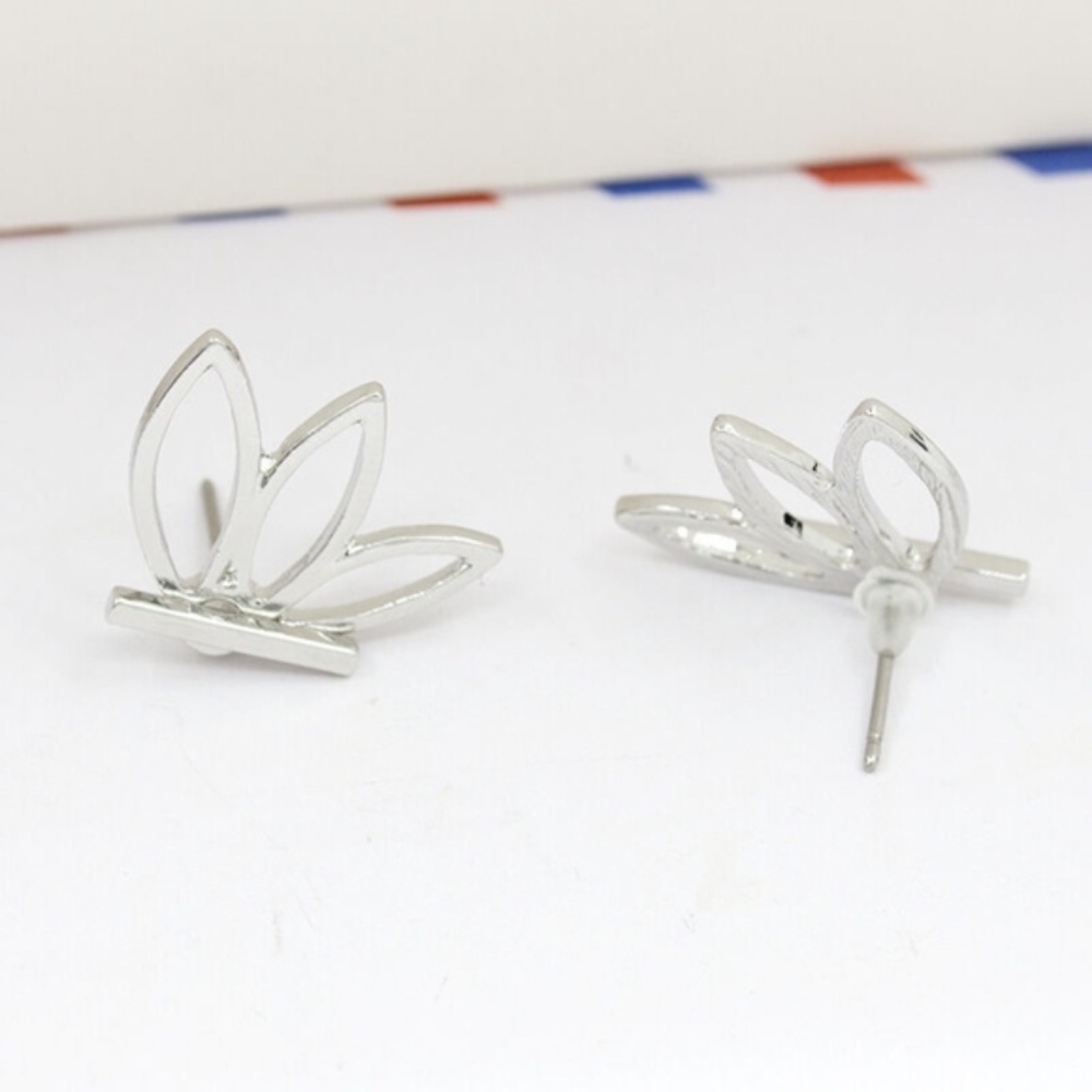 Lotus Flower Peek-a-boo Stud Earrings Gold Silver - Picture 3 of 8